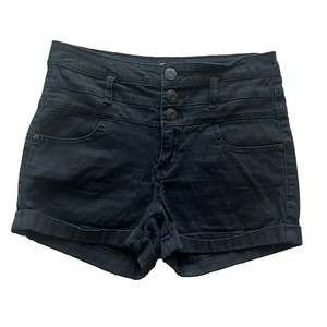 celebrity pink black high wasted three button denim cuffed shorts